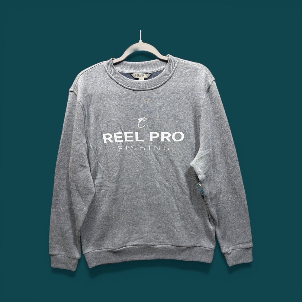 Reel Pro Fishing Heather Grey Crewneck Sweatshirt Mens Pullover Size Medium